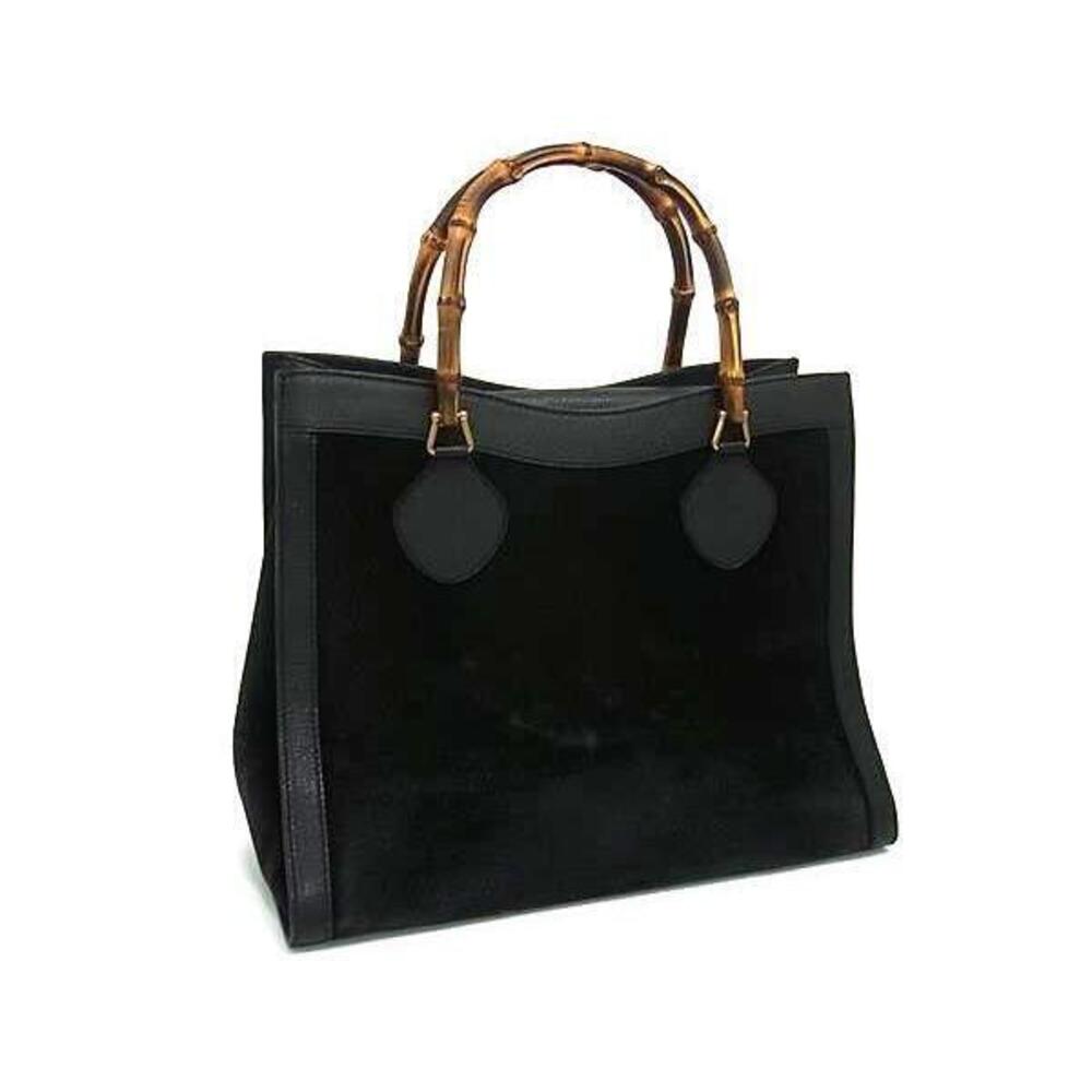 GUCCI Bamboo Suede Handbag Tote Bag Black 002 1186 0260